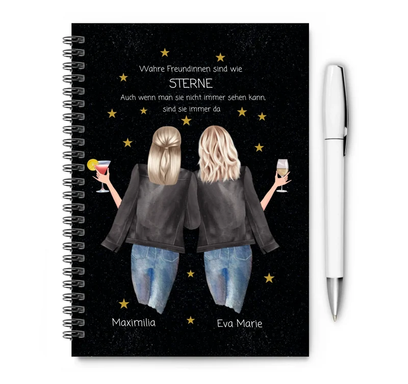 Personalisiertes Geburtstagsgeschenk 2 beste Freundinnen - Collageblock - Wahre Freunde sind wie Sterne