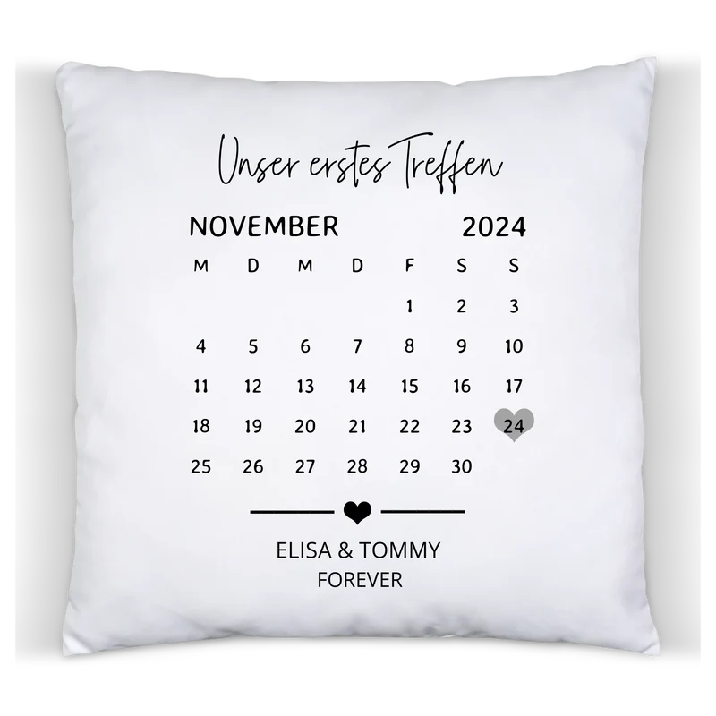 Our first date - Personalisiertes Kissen mit Namen und Datum