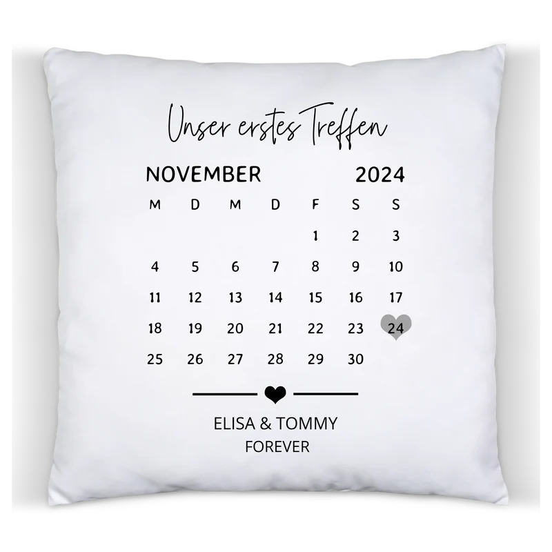 Our first date - Personalisiertes Kissen mit Namen und Datum