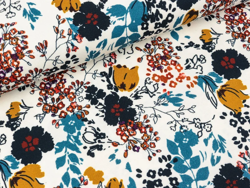Reststück 9cm - French Terry Jette Herbstblumen bunt auf Weiß