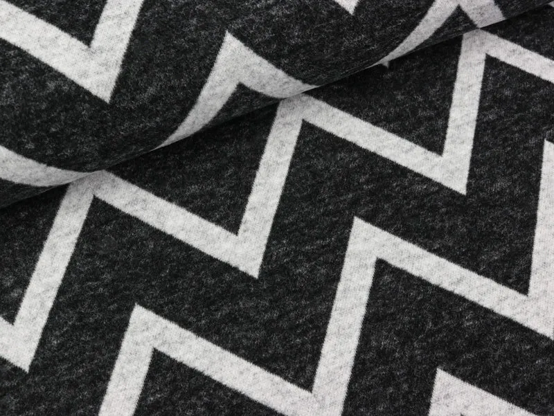 Reststück 47cm - Jacquard Jersey Mats Chevron weiß auf Schwarz