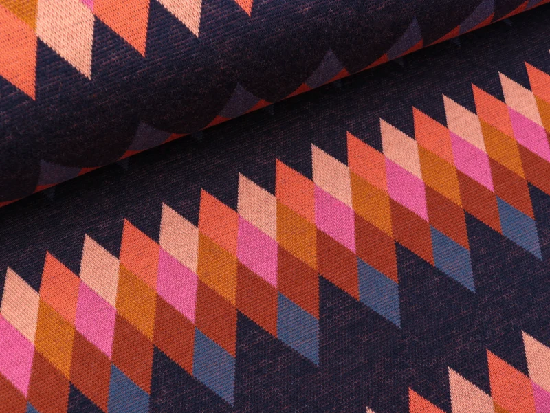 Reststück 15cm - Hamburger Liebe 7 Farb-Jacquardjersey Bliss Peak blue navy-bunt