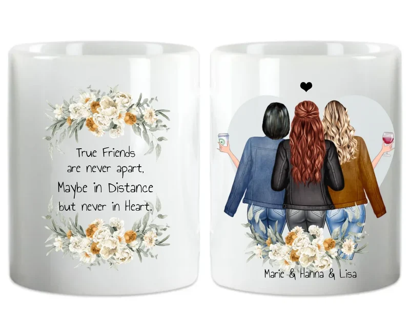 Geschenk personalisierte Tasse mit 3 Freundinnen / Frauen Geburtstagsgeschenk, Weihnachtsgeschenk