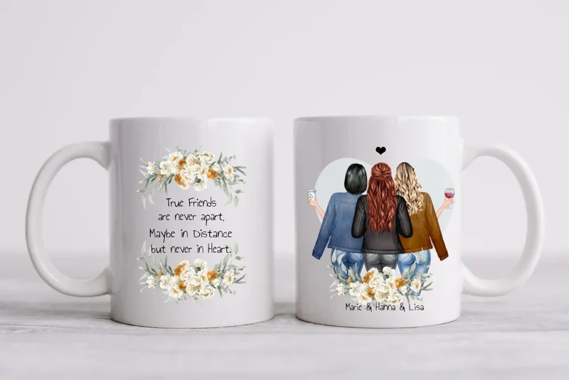 Geschenk personalisierte Tasse mit 3 Freundinnen / Frauen Geburtstagsgeschenk, Weihnachtsgeschenk