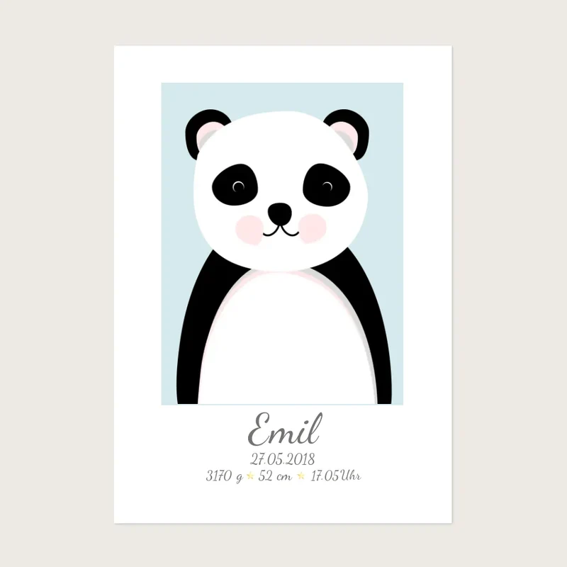 Personalisierte Geburtsanzeige Baby Tiere Panda - Mädchen / Junge mit Geburtsdaten