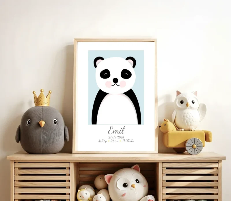 Personalisierte Geburtsanzeige Baby Tiere Panda - Mädchen / Junge mit Geburtsdaten