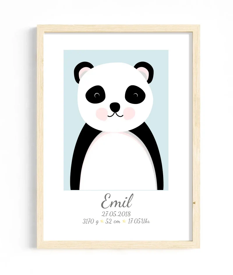 Personalisierte Geburtsanzeige Baby Tiere Panda - Mädchen / Junge mit Geburtsdaten