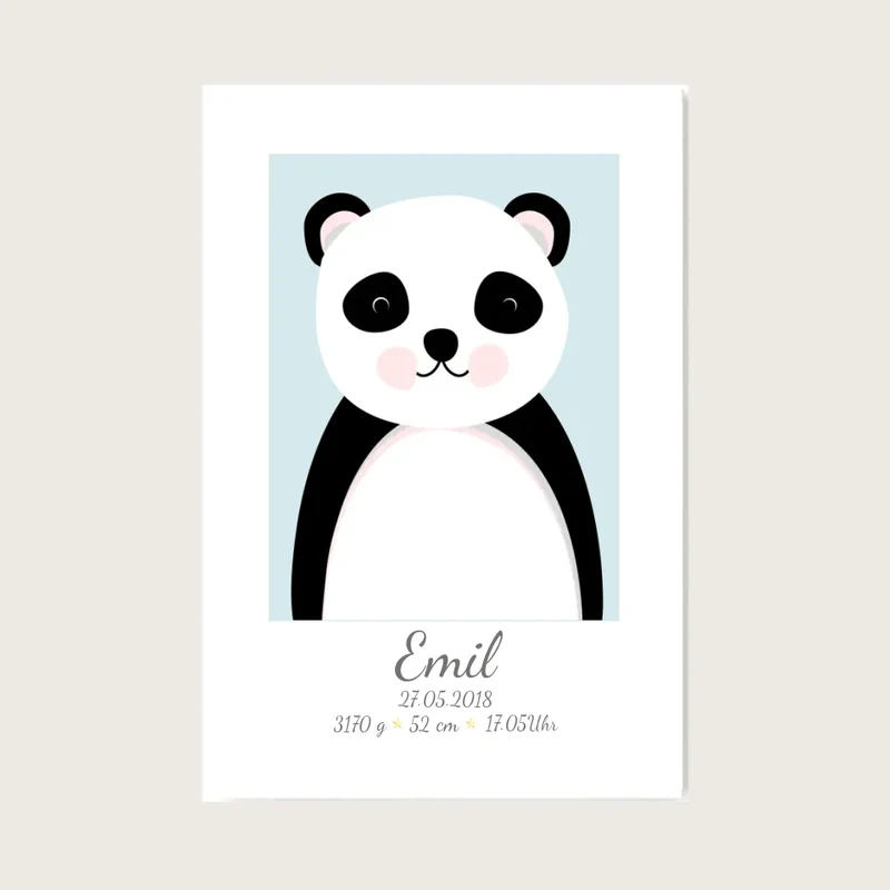Personalisierte Geburtsanzeige Baby Tiere Panda - Mädchen / Junge mit Geburtsdaten