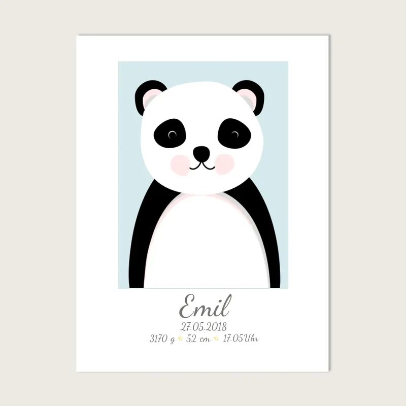 Personalisierte Geburtsanzeige Baby Tiere Panda - Mädchen / Junge mit Geburtsdaten