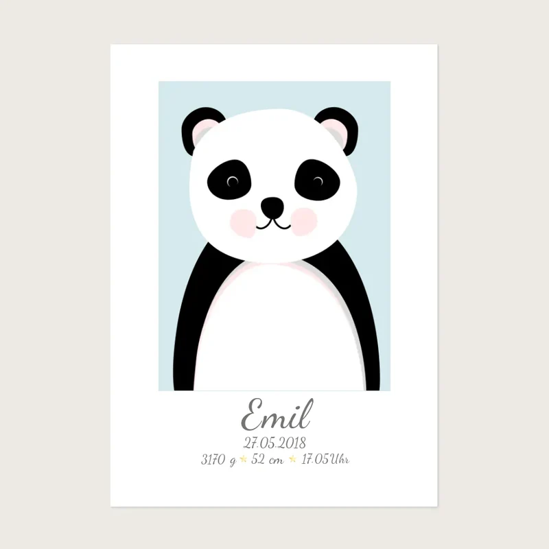 Personalisierte Geburtsanzeige Baby Tiere Panda - Mädchen / Junge mit Geburtsdaten