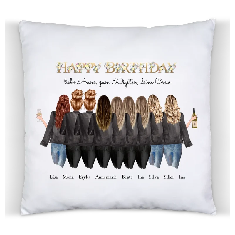 Geschenk 30 Geburtstag Freundin - Deko Kissen personalisiert mit 9 Freundinnen