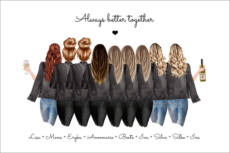 9 Freundinnen Poster individuell Bild Geschenk mit Namen personalisieren - Geburtstagsgeschenk & Weihnachtsgeschenk