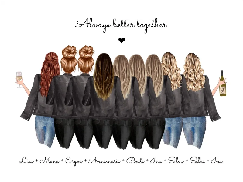 9 Freundinnen Poster individuell Bild Geschenk mit Namen personalisieren - Geburtstagsgeschenk & Weihnachtsgeschenk