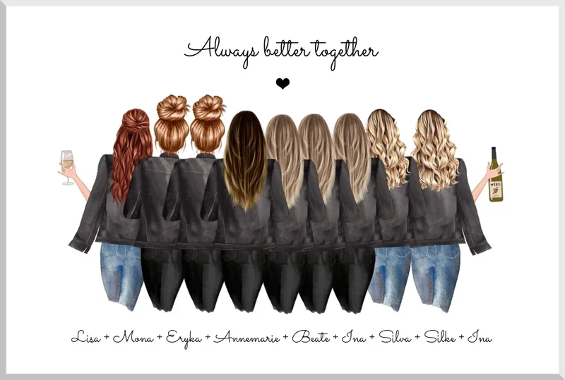 9 Freundinnen Poster individuell Bild Geschenk mit Namen personalisieren - Geburtstagsgeschenk & Weihnachtsgeschenk