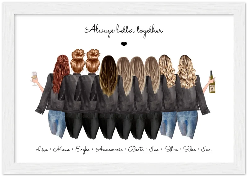 9 Freundinnen Poster individuell Bild Geschenk mit Namen personalisieren - Geburtstagsgeschenk & Weihnachtsgeschenk