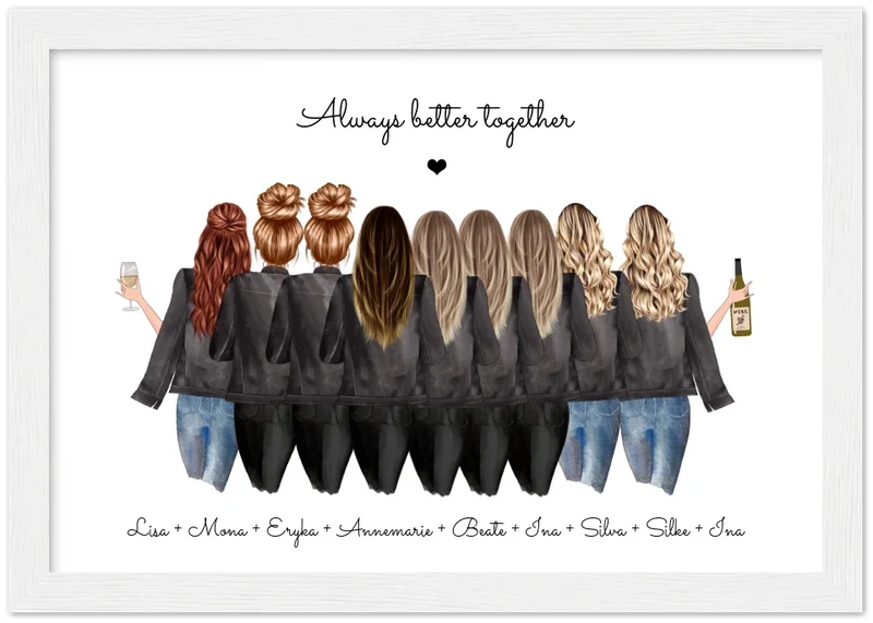 9 Freundinnen Poster individuell Bild Geschenk mit Namen personalisieren - Geburtstagsgeschenk & Weihnachtsgeschenk