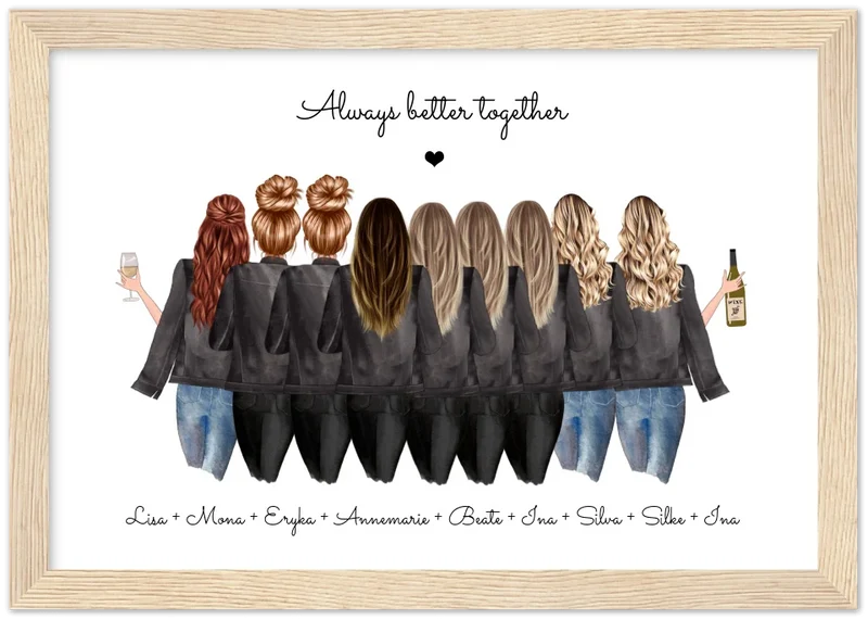 9 Freundinnen Poster individuell Bild Geschenk mit Namen personalisieren - Geburtstagsgeschenk & Weihnachtsgeschenk