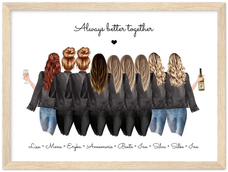 9 Freundinnen Poster individuell Bild Geschenk mit Namen personalisieren - Geburtstagsgeschenk & Weihnachtsgeschenk