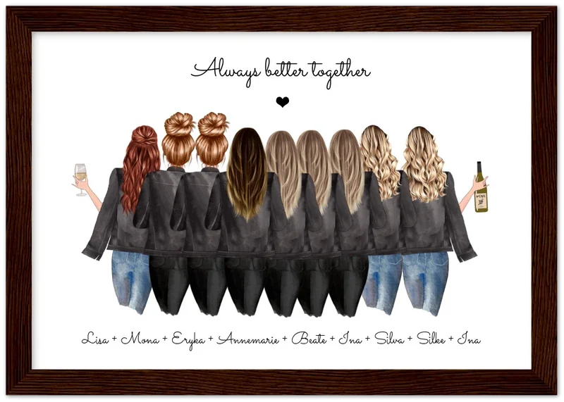 9 Freundinnen Poster individuell Bild Geschenk mit Namen personalisieren - Geburtstagsgeschenk & Weihnachtsgeschenk