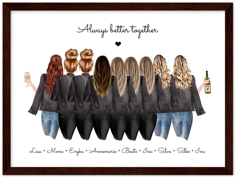 9 Freundinnen Poster individuell Bild Geschenk mit Namen personalisieren - Geburtstagsgeschenk & Weihnachtsgeschenk