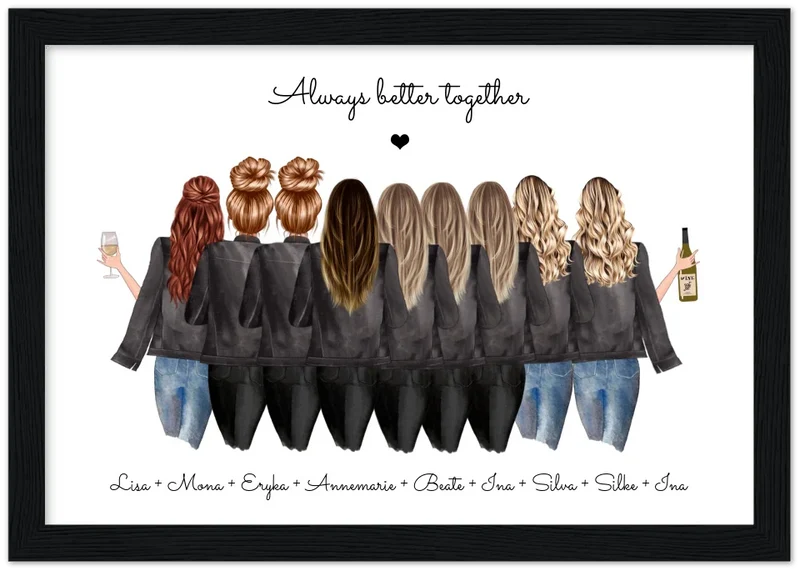 9 Freundinnen Poster individuell Bild Geschenk mit Namen personalisieren - Geburtstagsgeschenk & Weihnachtsgeschenk