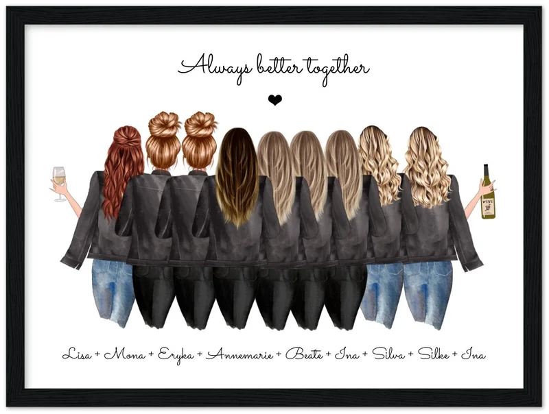 9 Freundinnen Poster individuell Bild Geschenk mit Namen personalisieren - Geburtstagsgeschenk & Weihnachtsgeschenk
