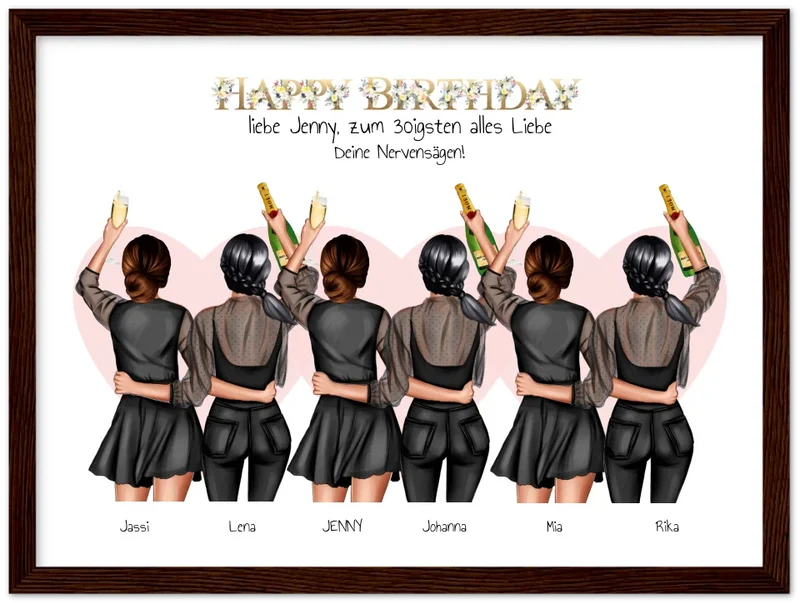 30 Geburtstag beste Freundin Geschenk personalisiert - 6 Freundinnen Bild Geburtstagsgeschenk | Poster Schwester, Mama, Kollegin