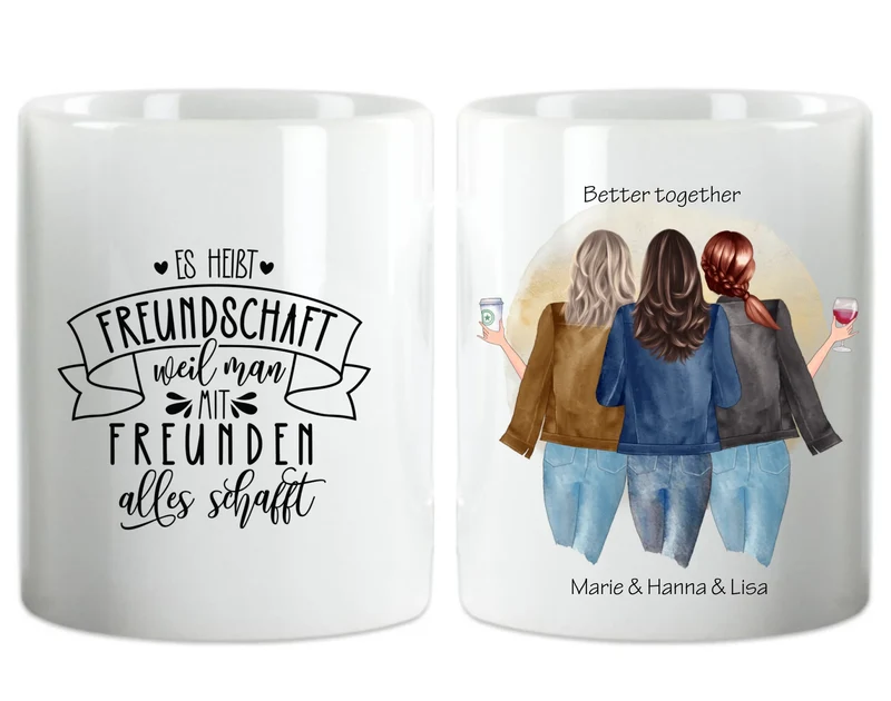 3 beste Freundinnen Tasse personalisiert – Geschenkidee mit Namen & Spruch