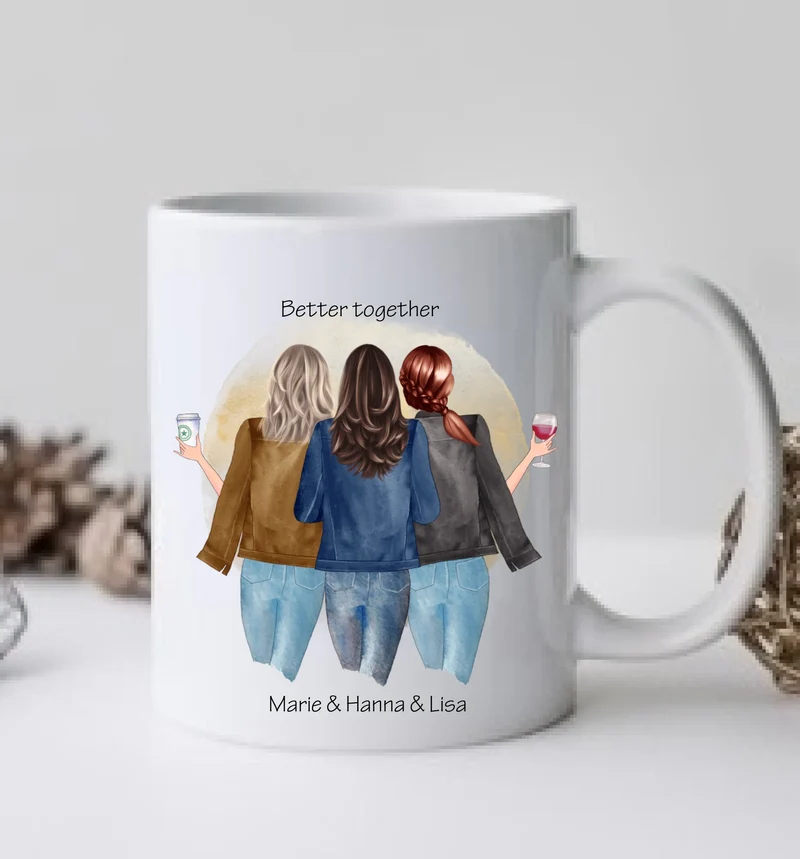 3 beste Freundinnen Tasse personalisiert – Geschenkidee mit Namen & Spruch