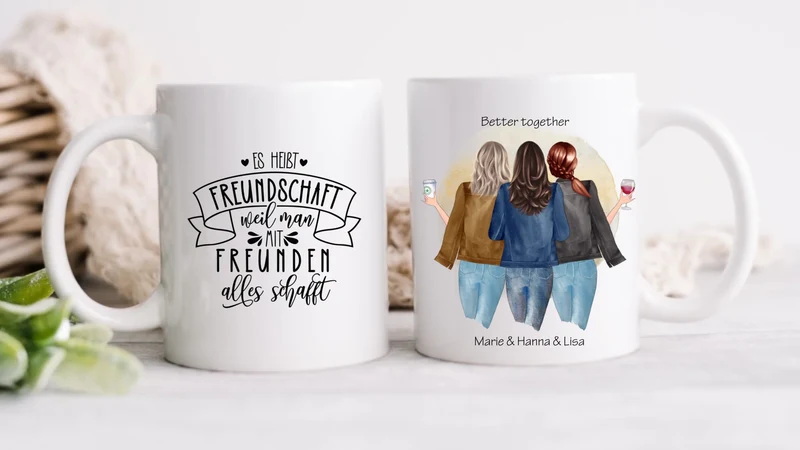 3 beste Freundinnen Tasse personalisiert – Geschenkidee mit Namen & Spruch