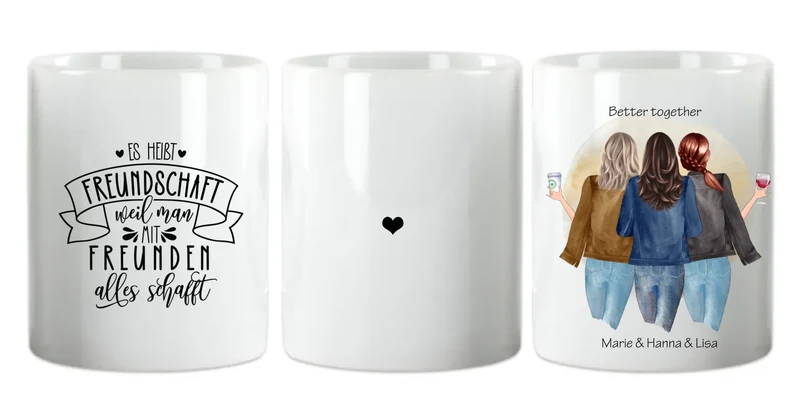 3 beste Freundinnen Tasse personalisiert – Geschenkidee mit Namen & Spruch