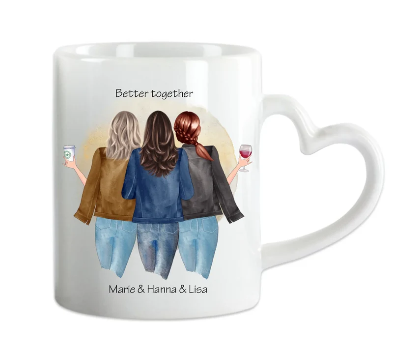 3 beste Freundinnen Tasse personalisiert – Geschenkidee mit Namen & Spruch