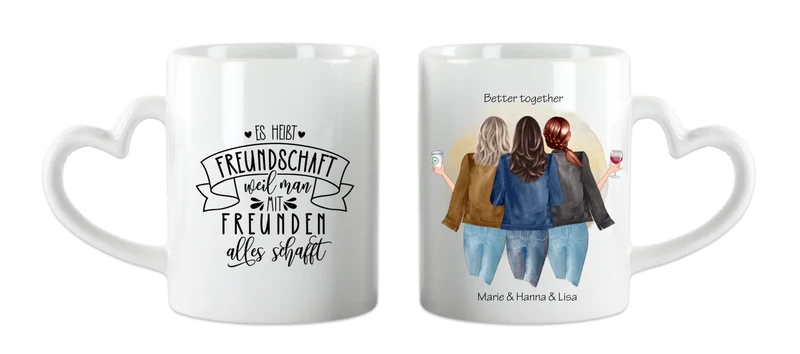 3 beste Freundinnen Tasse personalisiert – Geschenkidee mit Namen & Spruch