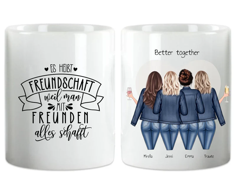 Personalisierte Tasse für Beste Freundin - 4 Freundinnen mit Namen und Motiv