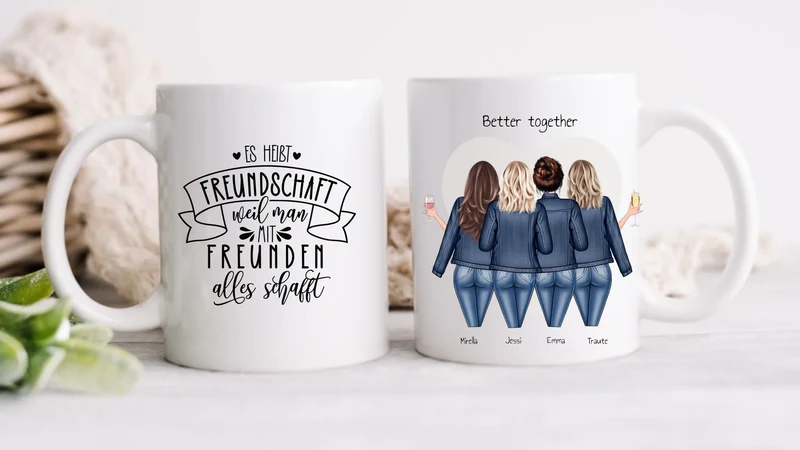 Personalisierte Tasse für Beste Freundin - 4 Freundinnen mit Namen und Motiv
