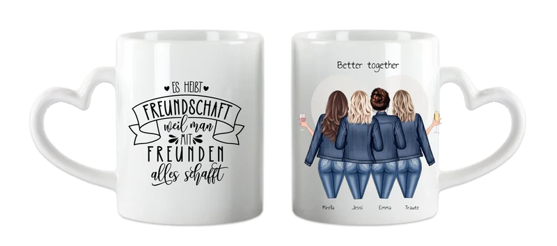 Personalisierte Tasse für Beste Freundin - 4 Freundinnen mit Namen und Motiv