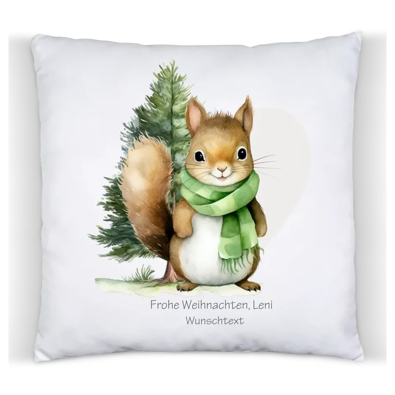 Geschenk Nikolaus, Weihnachtsgeschenk Kissen personalisiert für Mädchen & Jungen - Eichhörnchen mit Name, Text