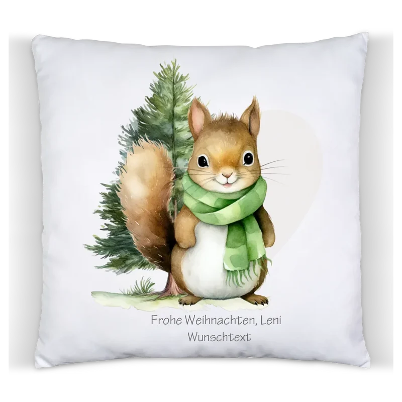 Geschenk Nikolaus, Weihnachtsgeschenk Kissen personalisiert für Mädchen & Jungen - Eichhörnchen mit Name, Text