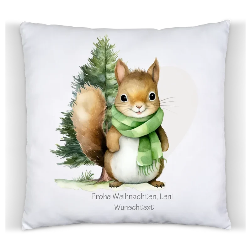 Geschenk Nikolaus, Weihnachtsgeschenk Kissen personalisiert für Mädchen & Jungen - Eichhörnchen mit Name, Text
