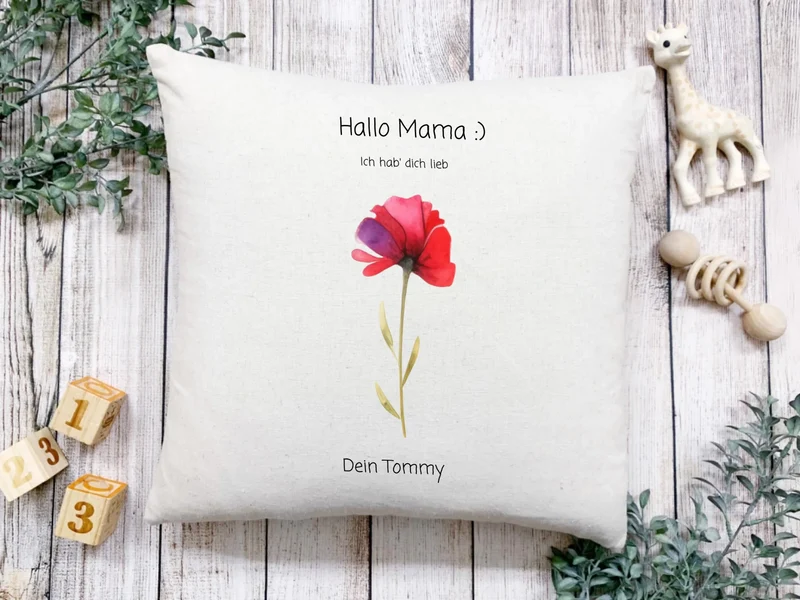 Personalisiertes Blumen Kissen Geschenk für Mama oder Papa zum Muttertag, Vatertag & Geburtstag