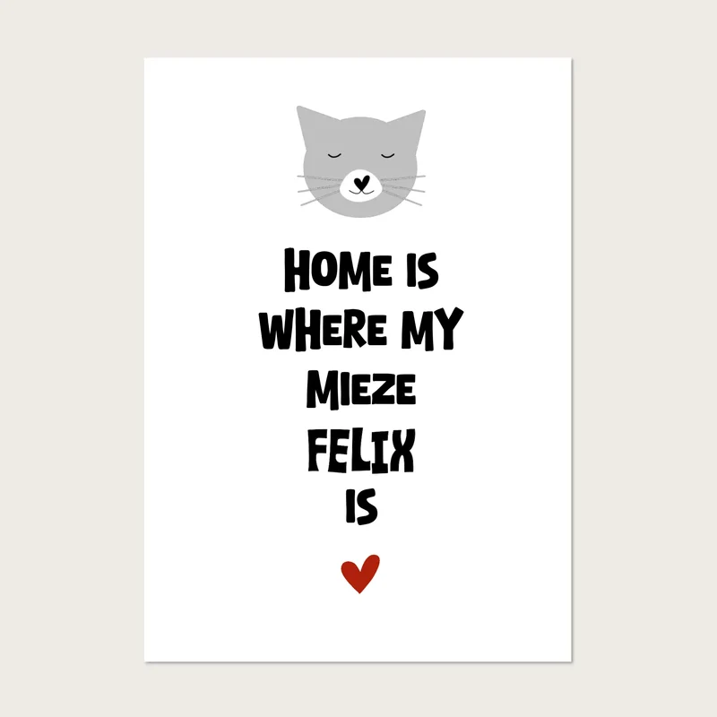 "Home is where my cat is" Katzenposter personalisiert - Geburtstagsgeschenk & Weihnachtsgeschenk - Zeitraum-Kunstdruck