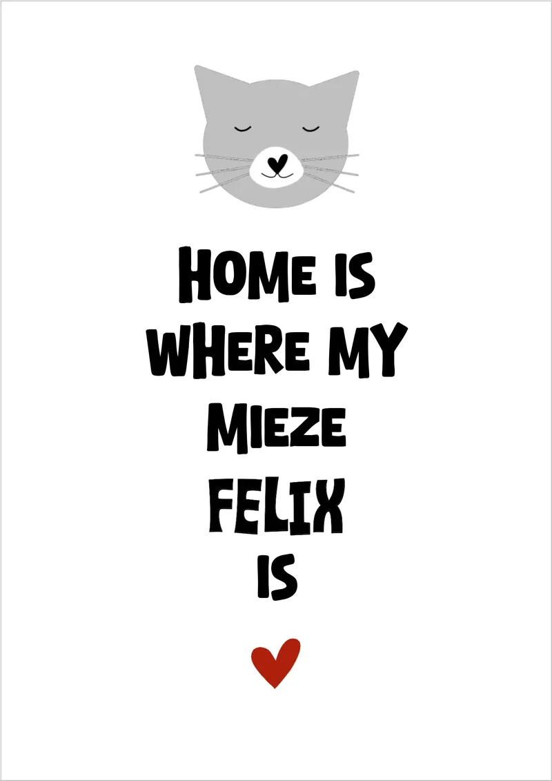 "Home is where my cat is" Katzenposter personalisiert - Geburtstagsgeschenk & Weihnachtsgeschenk - Zeitraum-Kunstdruck