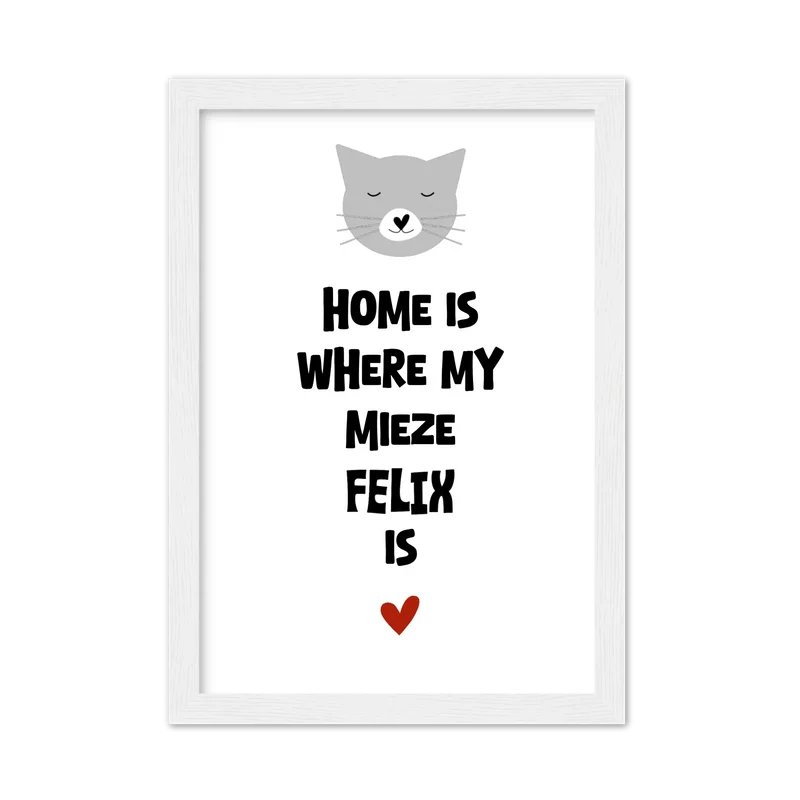 "Home is where my cat is" Katzenposter personalisiert - Geburtstagsgeschenk & Weihnachtsgeschenk - Zeitraum-Kunstdruck