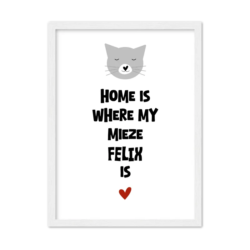 "Home is where my cat is" Katzenposter personalisiert - Geburtstagsgeschenk & Weihnachtsgeschenk - Zeitraum-Kunstdruck