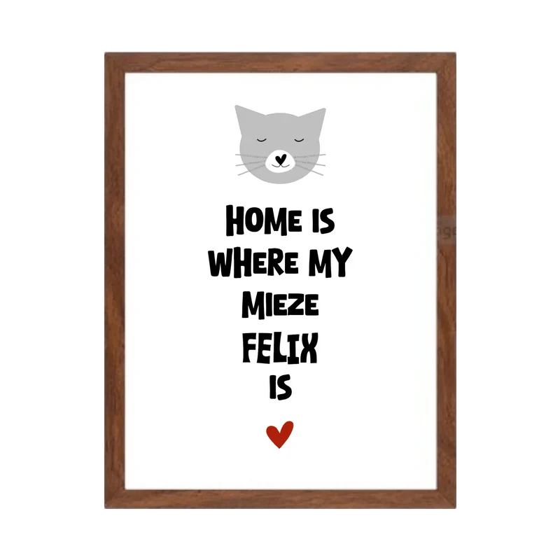 "Home is where my cat is" Katzenposter personalisiert - Geburtstagsgeschenk & Weihnachtsgeschenk - Zeitraum-Kunstdruck