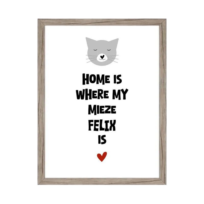 "Home is where my cat is" Katzenposter personalisiert - Geburtstagsgeschenk & Weihnachtsgeschenk - Zeitraum-Kunstdruck