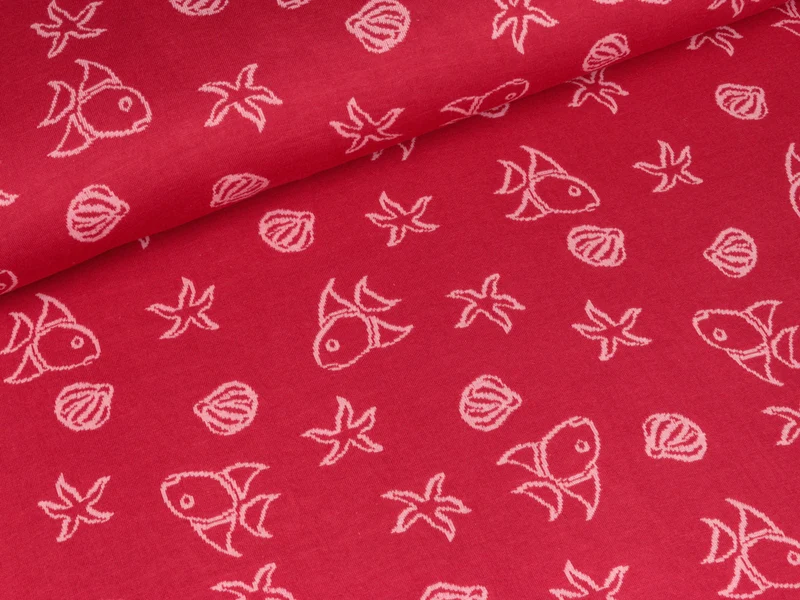 Reststück 59cm - Bio-Jacquard Jersey Südsee tulipano-rosa scuro