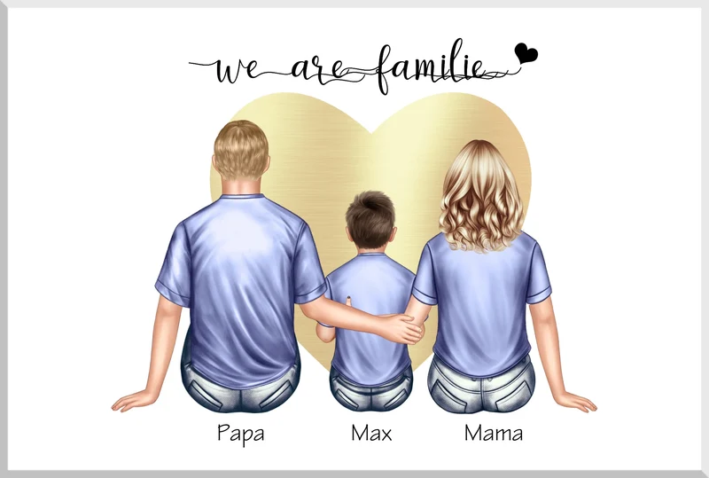 Weihnachtsgeschenk Familienbild mit 1 Kind - personalisiertes Geburtstagsgeschenk Papa -Geschenk Mama