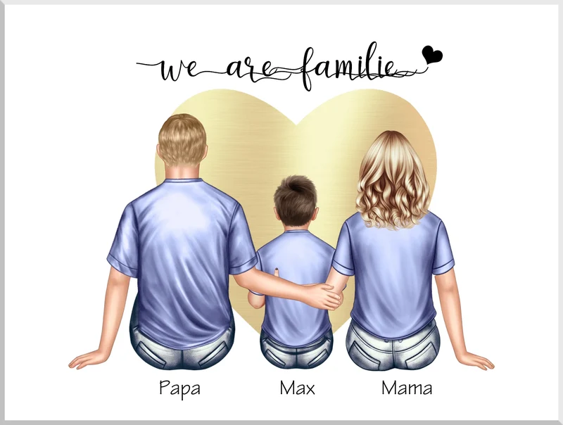 Weihnachtsgeschenk Familienbild mit 1 Kind - personalisiertes Geburtstagsgeschenk Papa -Geschenk Mama