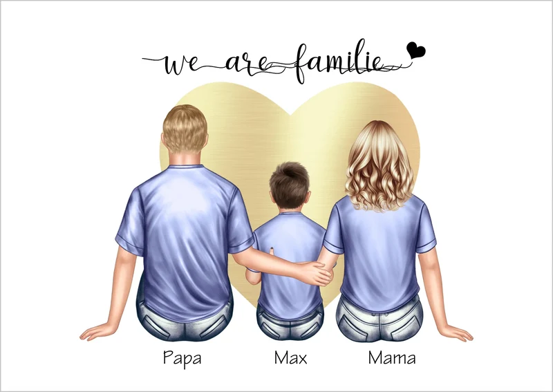Weihnachtsgeschenk Familienbild mit 1 Kind - personalisiertes Geburtstagsgeschenk Papa -Geschenk Mama